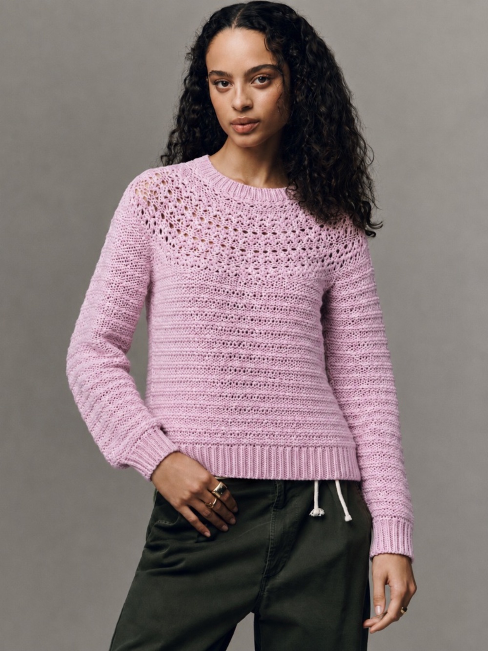 Lauren Ralph Lauren Open Stitch Pullover Knit Sweater Pink Crew Cuddly